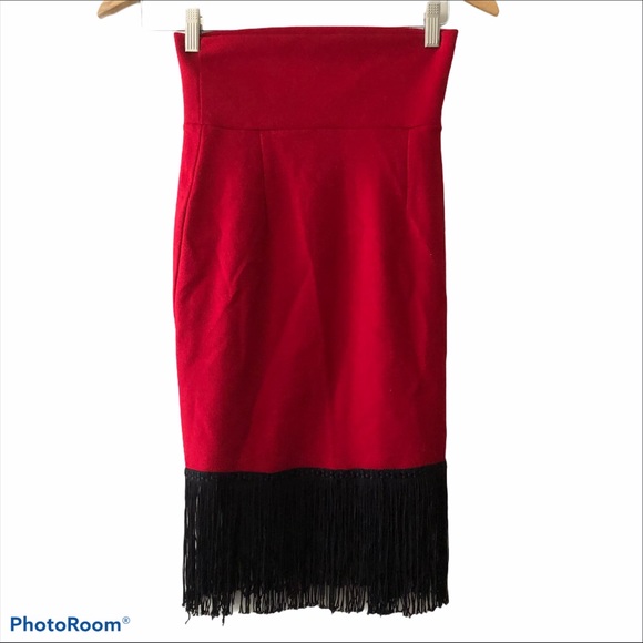 Vintage red and black fringe skirt - Picture 1 of 11